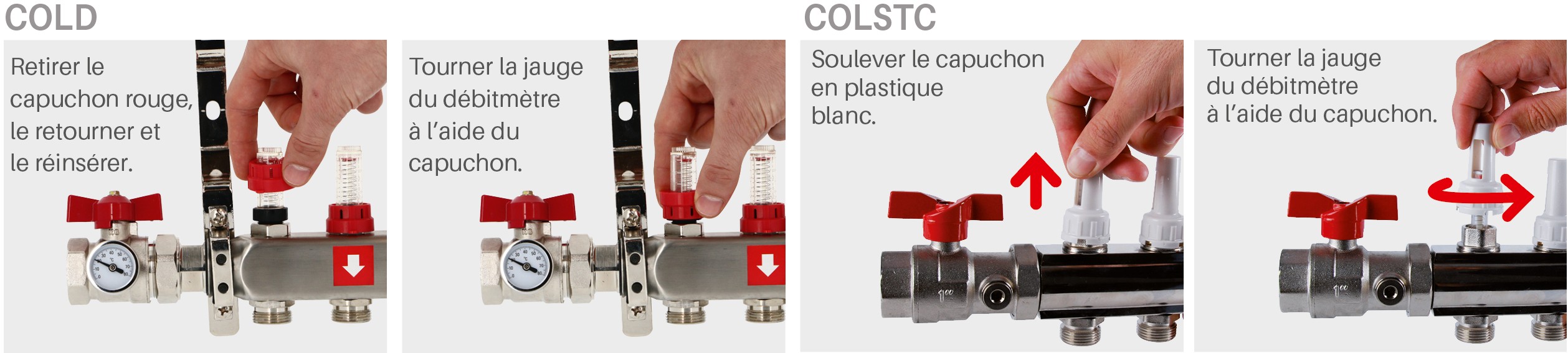 Mise en oeuvre des collecteurs en laiton nickel&eacute; COLSTC et en inox COLD